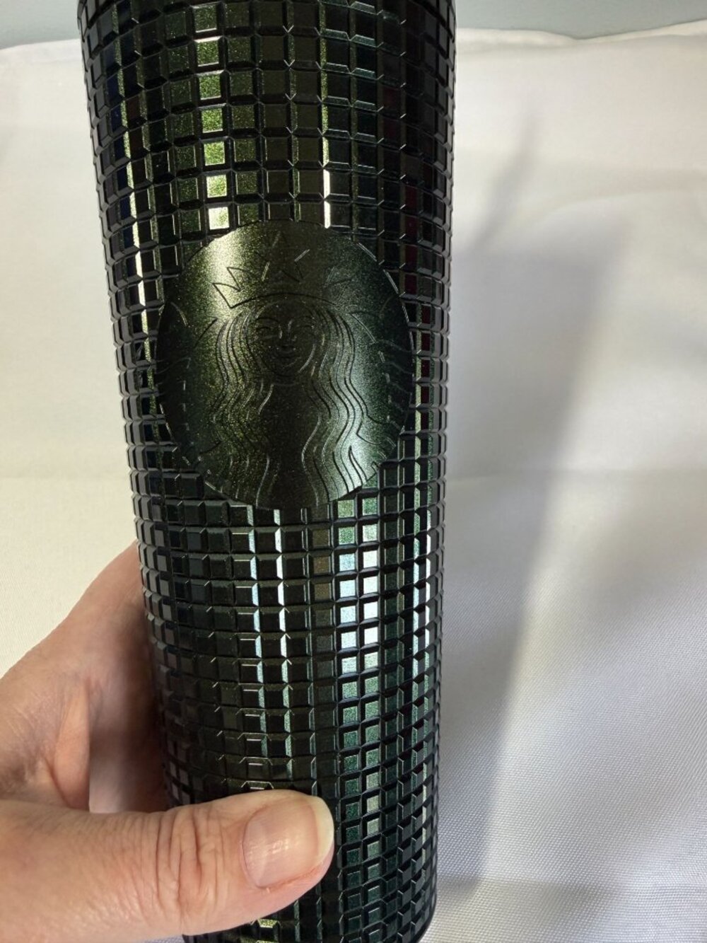 Starbucks Dark Green Square Grid Venti 24oz Cold Cup Trumbler Twist Lid - Picture 2 of 7